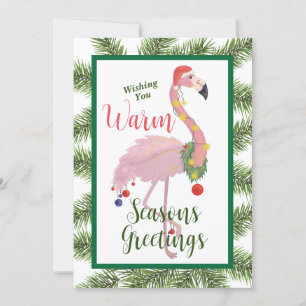 Flamingo Seasons Greetings Flat Christmas Card