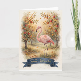 Flamingo September Card - Hello September Greeting