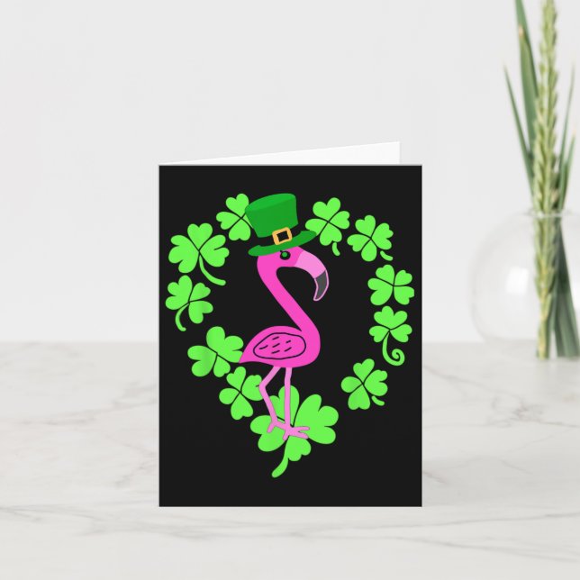 Flamingo Shamrock St Patricks Day Animal  Card (Front)