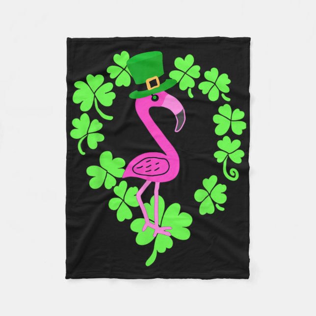 Flamingo Shamrock St Patricks Day Animal  Fleece Blanket (Front)