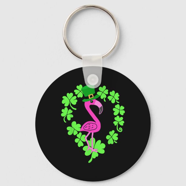 Flamingo Shamrock St Patricks Day Animal  Keychain (Front)