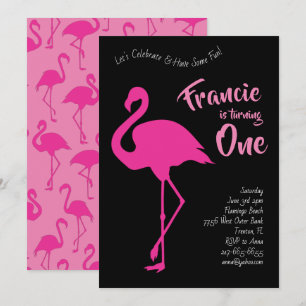 Flamingo Silhouettes Tropical 1st Birthday Cute Invitation