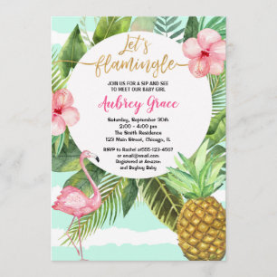 Flamingo sip and see Tropical meet greet baby girl Invitation