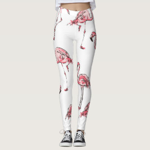 Flamingo Sketch: Tropical Vintage Pattern. Leggings