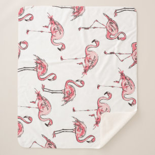 Flamingo Sketch: Tropical Vintage Pattern. Sherpa Blanket