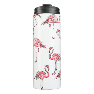 Flamingo Sketch: Tropical Vintage Pattern. Thermal Tumbler