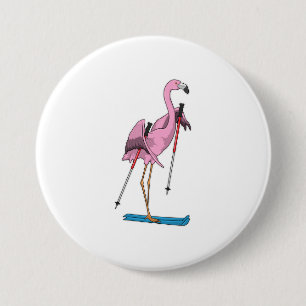 Flamingo Skier Ski 3 Inch Round Button