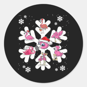 Flamingo Snowflake Christmas Pajama Cute Dabbing Classic Round Sticker