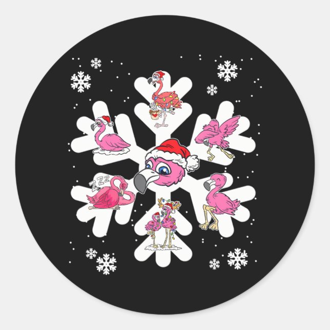Flamingo Snowflake Christmas Pajama Cute Dabbing Classic Round Sticker (Front)
