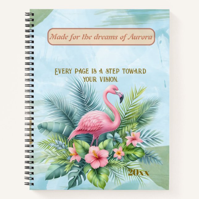 Flamingo Spiral Notebook with Custom Quote and Per (Front)