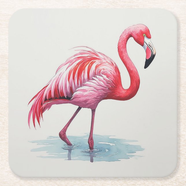 Flamingo Square Paper Coaster (Front)