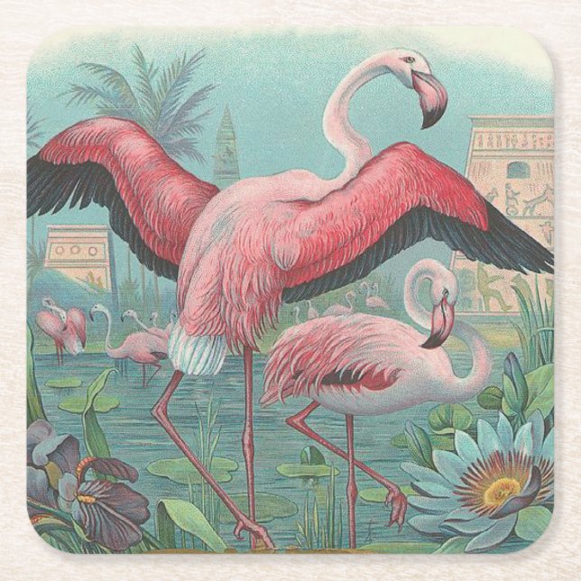 Flamingo Square Paper Coaster (Front)