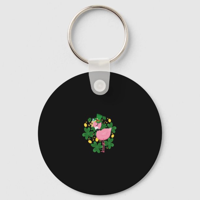 Flamingo St Patrick Day  Fun Pink Bird Lover Gift1 Keychain (Front)
