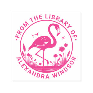 Flamingo Standing, Flowers Library Book Name Self-inking Stamp