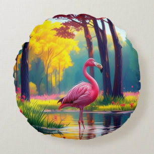 Flamingo Standing in The Lake-365476 Round Pillow