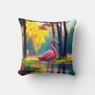 Flamingo Standing in The Lake-365476 Throw Pillow