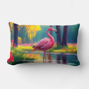 Flamingo Standing in The Lake-36547 Lumbar Pillow