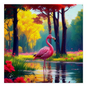 Flamingo Standing in The Lake-36547 Poster