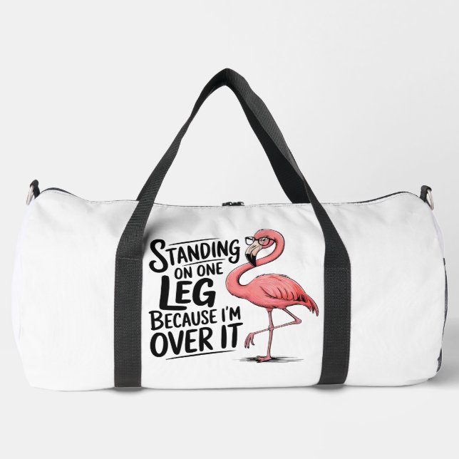 Flamingo Standing On One Leg Over Duffle Bag (Front)