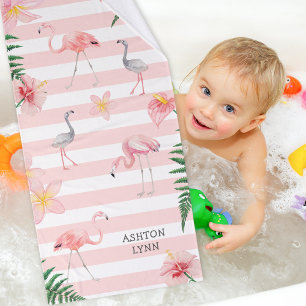 Flamingo Stripe towel set with name
