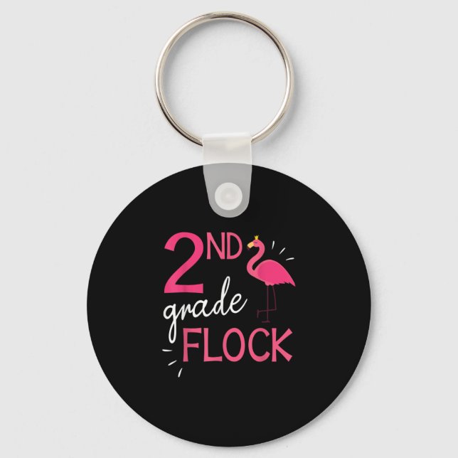 Flamingo Student Senior Happy 2nd Grade Flock Keychain (Front)