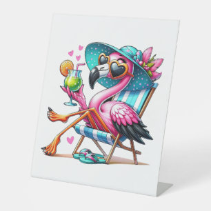 Flamingo summer cool pedestal sign