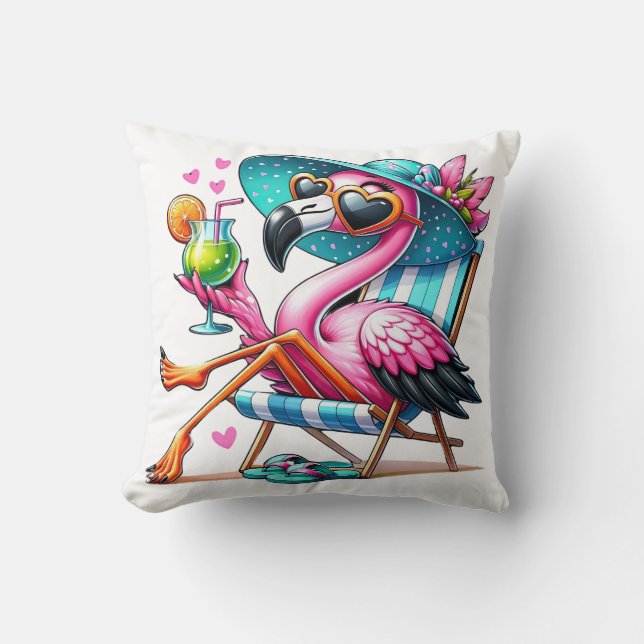 Flamingo summer cool throw pillow (Front)