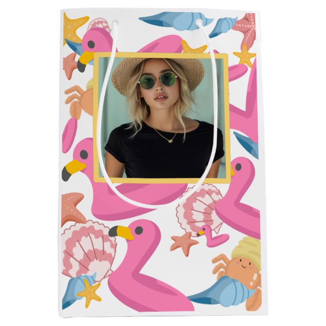Flamingo summer party with photo medium gift bag (Front)