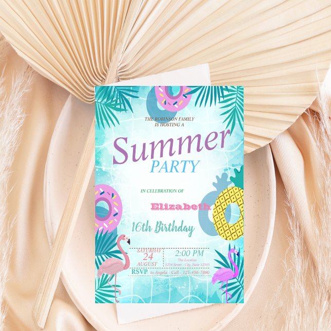 Flamingo Summer Pool Birthday Party Invitation (Creator Uploaded)