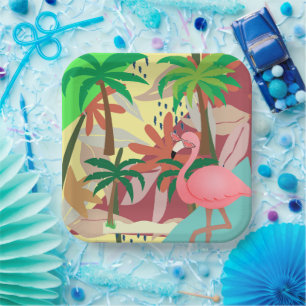 Flamingo Summer Themed Paper Plate