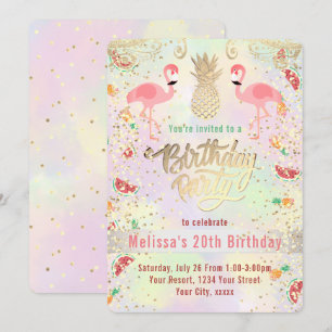 flamingo summer tropical birthday invitation