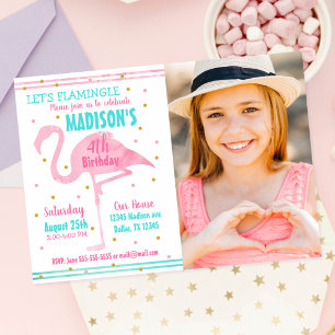 Flamingo Summer Tropical Birthday Photo Invitation