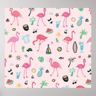 Flamingo Summer: Vibrant Bird Pattern Poster