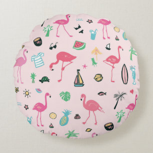 Flamingo Summer: Vibrant Bird Pattern Round Pillow