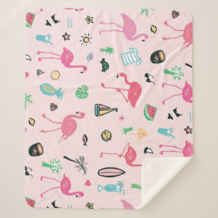 Flamingo Summer: Vibrant Bird Pattern Sherpa Blanket