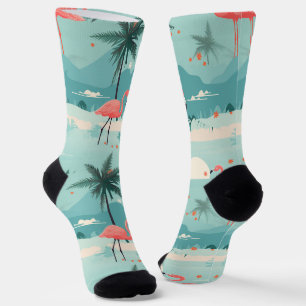 Flamingo Sunset - Aqua Tropical Paradise Pattern Socks
