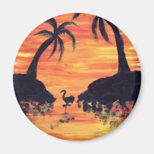Flamingo Sunset art by EelKat Magnet