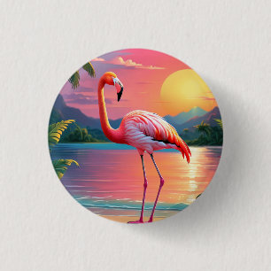 Flamingo Sunset Tropical Beach 1 Inch Round Button