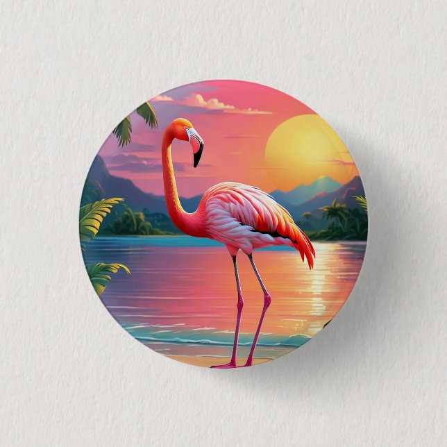 Flamingo Sunset Tropical Beach  1 Inch Round Button (Front)