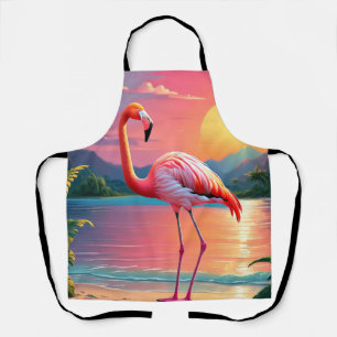 Flamingo Sunset Tropical Beach Apron