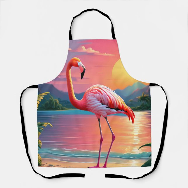 Flamingo Sunset Tropical Beach  Apron (Front)