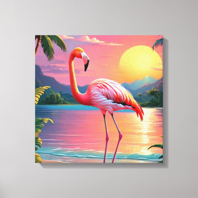 Flamingo Sunset Tropical Beach  Canvas Print (Front)