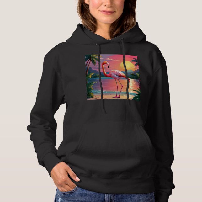 Flamingo Sunset Tropical Beach  Hoodie (Front)