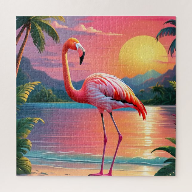 Flamingo Sunset Tropical Beach  Jigsaw Puzzle (Vertical)
