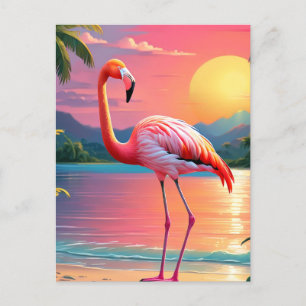 Flamingo Sunset Tropical Beach  Postcard