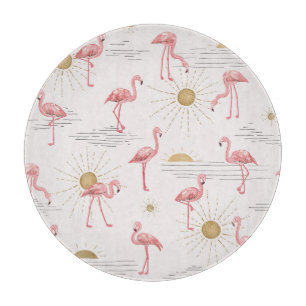 Flamingo sunset: vintage doodle pattern. cutting board