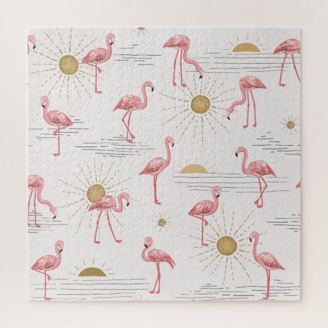 Flamingo sunset: vintage doodle pattern. jigsaw puzzle (Vertical)