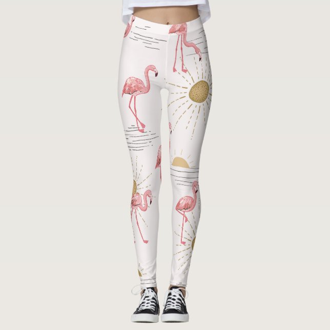 Flamingo sunset: vintage doodle pattern. leggings (Front)