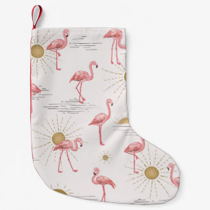 Flamingo sunset: vintage doodle pattern. small christmas stocking