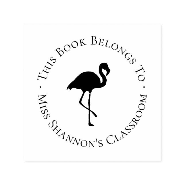Flamingo Teacher Bookplate Label Rubber Self-inking Stamp (Design)